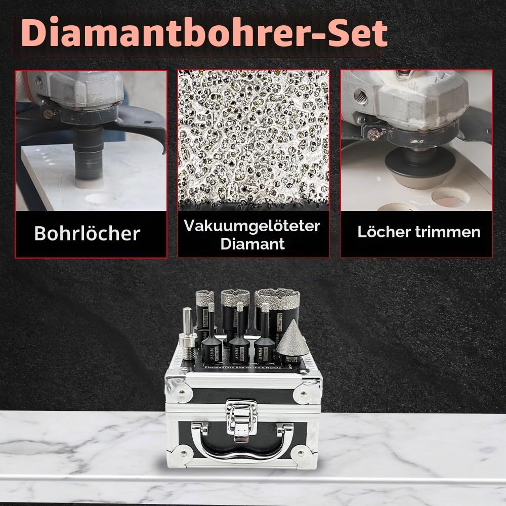 DT-DIATOOL Diamant-Bohrkrone-Kit - 6/6/8/20/32/50mm mit 35mm Diamant-Fasenbohrer M14 Gewinde und Sec