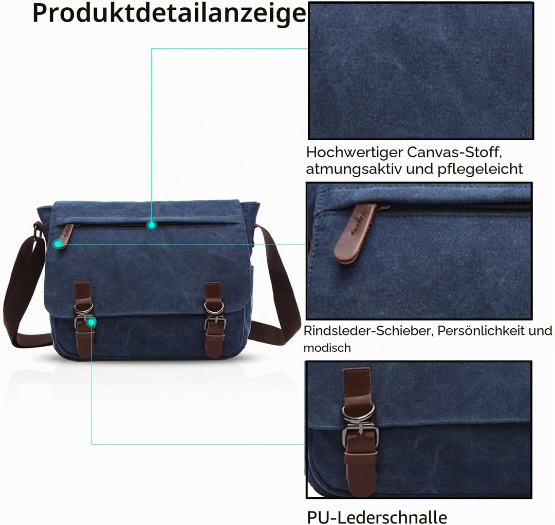 FANDARE Retro Umhängetasche Segeltuch Schultertasche Herren Damen Lehrertasche Briefträgertasche für