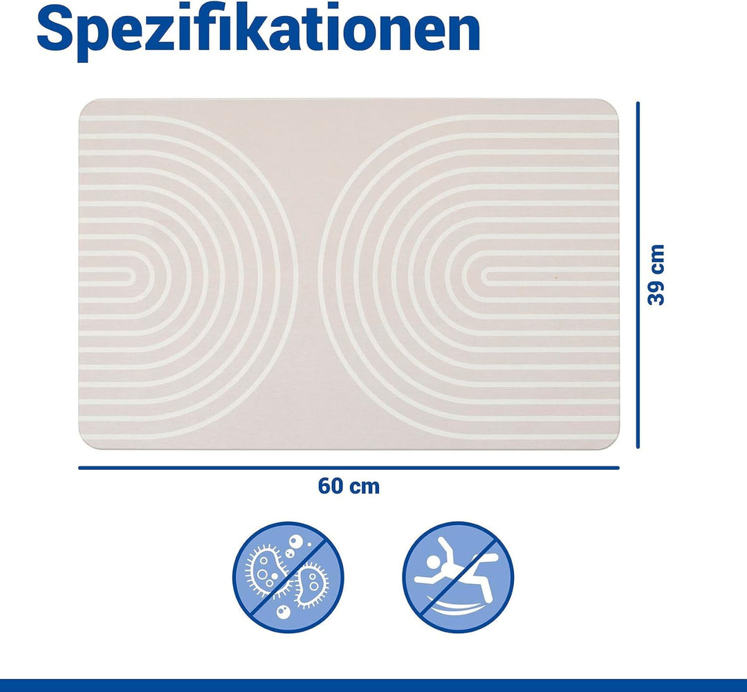 WENKO Badematte Mod. Nazca, aus natürlichem Diatomit, rutschfest, wasserabsorbierend und schnelltroc