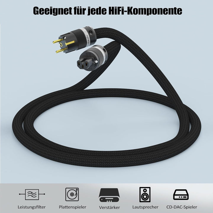 Monosaudio P903 HiFi High-End Netzkabel 2.5 Sq, audiophiles Stromkabel 2 m mit OCC Kupferabschirmung