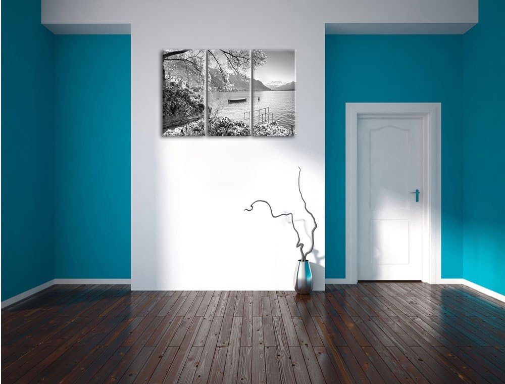 Pixxprint Genfer See im Sonnenschein / 3-Teilig/Gesamtmass 120cm Leinwandbild bespannt auf Holzrahme