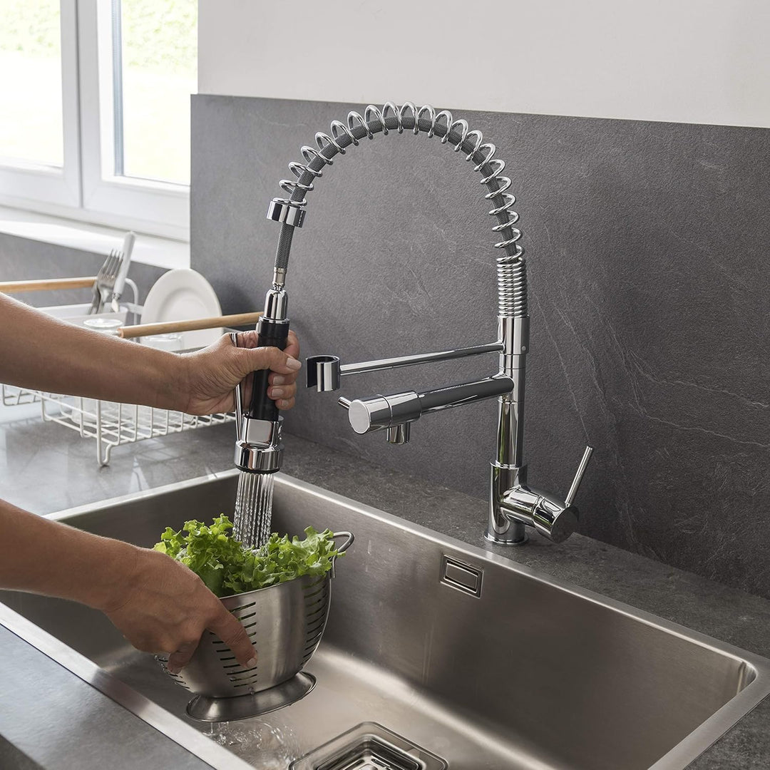 DELINIA - Küchenarmatur mit ausziehbarer Brause - ALAIN - 360° drehbar - Messing verchromt - Rostfre