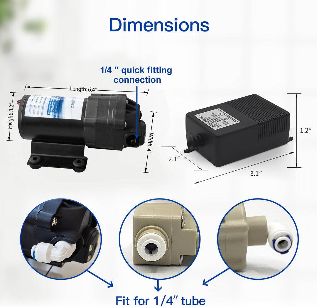 Geekpure Umkehrosmose Booster Pumpe Kit mit Transformator + Hoch und Niederdruckschalter + Armaturen