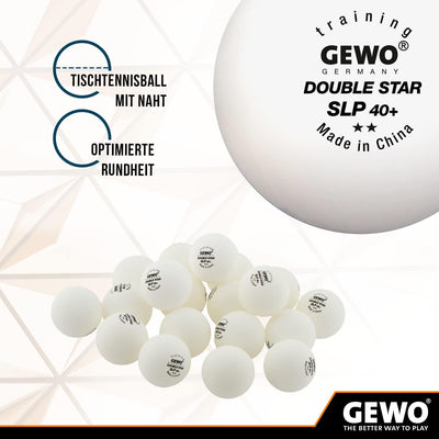 GEWO Double Star SLP Tischtennisbälle - 2 Sterne Tischtennis-Ball aus Plastik 40+ ohne Naht - Profes