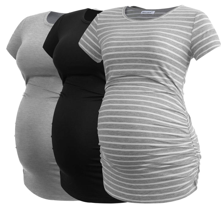 Smallshow Damen Umstandsmode Tops Seitlich Geraffte Schwangerschafts Umstandstop 3er Pack M Schwarz/