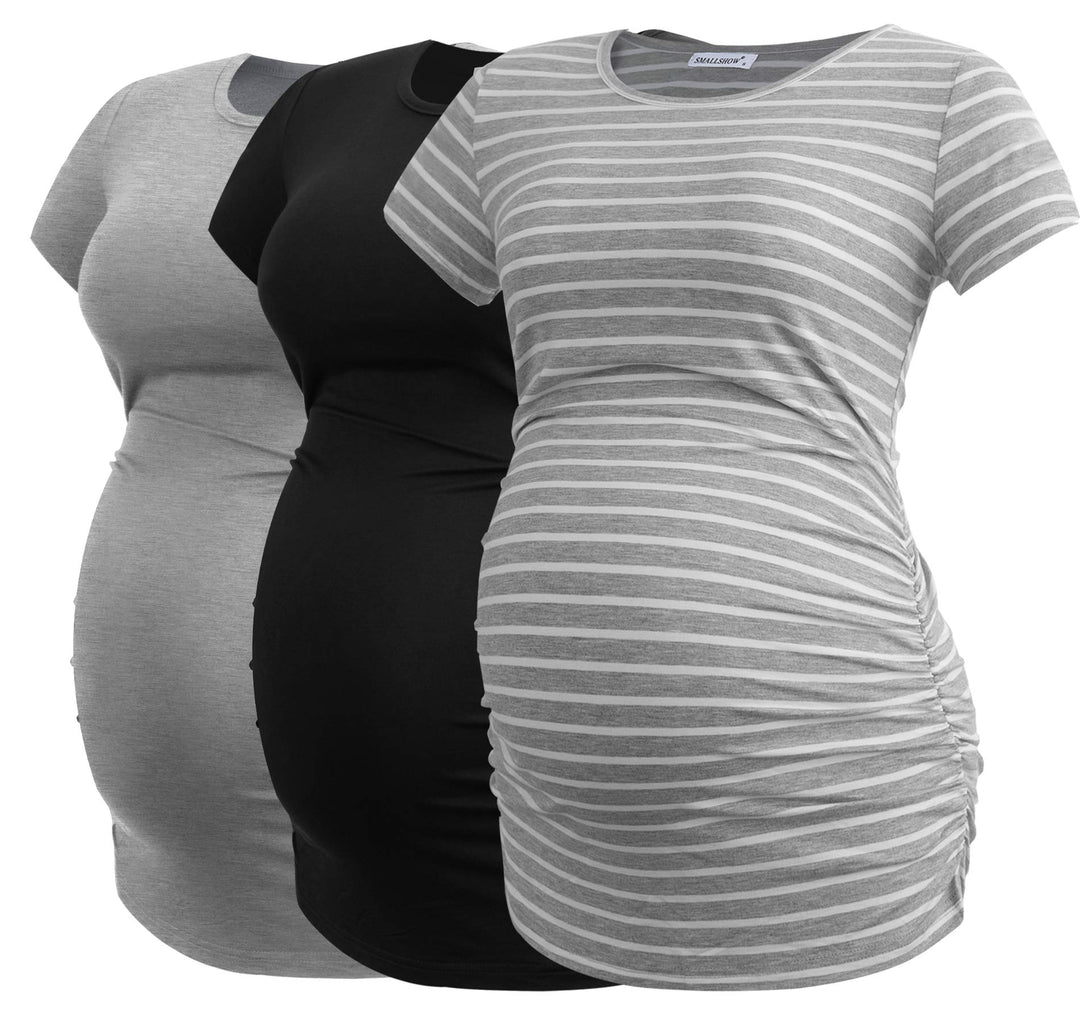 Smallshow Damen Umstandsmode Tops Seitlich Geraffte Schwangerschafts Umstandstop 3er Pack S Schwarz/