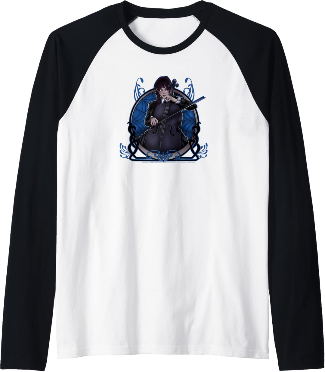 Wednesday Playing The Cello Distressed Cartoon Portrait Raglan