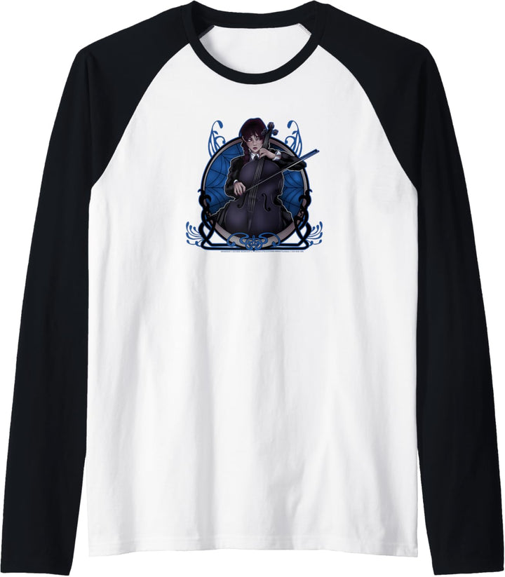 Wednesday Playing The Cello Distressed Cartoon Portrait Raglan