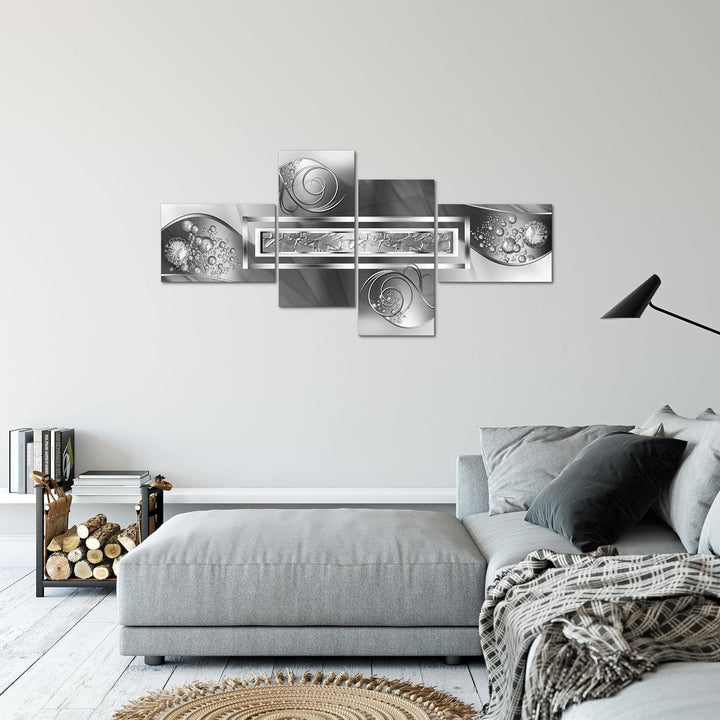 Runa Art Wandbilder Set XXL Abstrakt Wohnzimmer Schlafzimmer Grau Silber 4 Teilig - Made in Germany