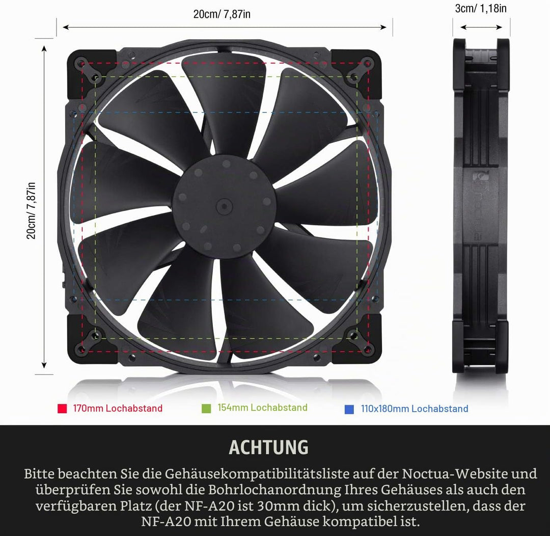 Noctua NF-A20 PWM chromax.black.swap, Leiser Premium-Lüfter, 4-Pin (200x30mm, Schwarz)