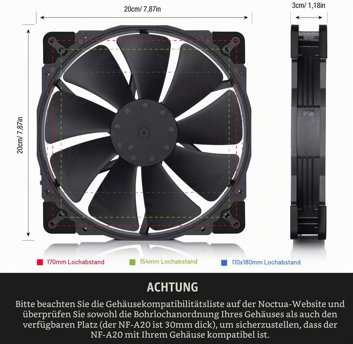 Noctua NF-A20 PWM chromax.black.swap, Leiser Premium-Lüfter, 4-Pin (200x30mm, Schwarz)