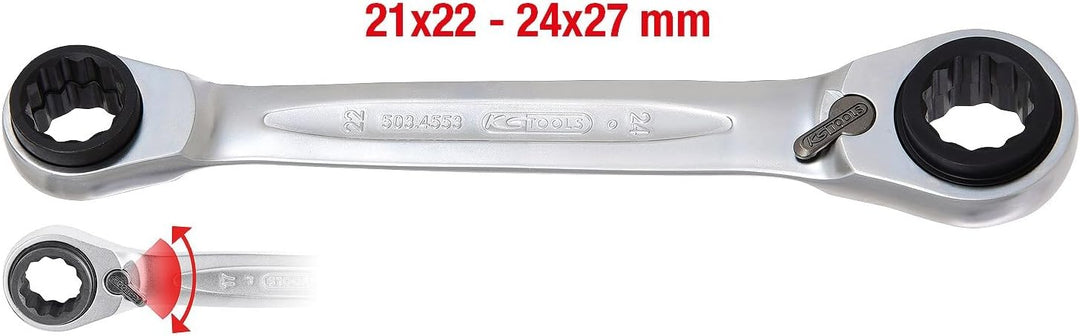 KS Tools 503.4553 4 in 1 GEARplus umschaltbar Doppel-Ratschenringschlüssel, 21x22x24x27mm, 21x22x24x