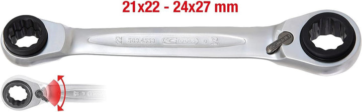 KS Tools 503.4553 4 in 1 GEARplus umschaltbar Doppel-Ratschenringschlüssel, 21x22x24x27mm, 21x22x24x