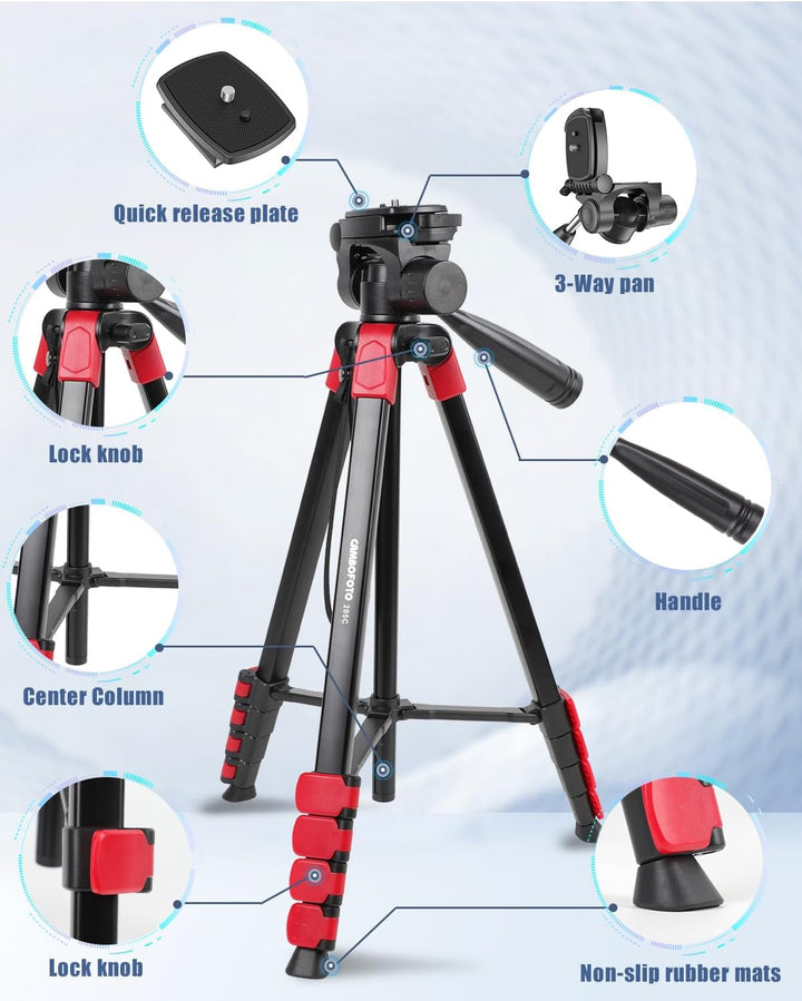CAMBOFOTO Kamerastativ, 172 cm, leichtes Stativ für Handy, inklusive Clip für iPad Mini-Stativ mit T