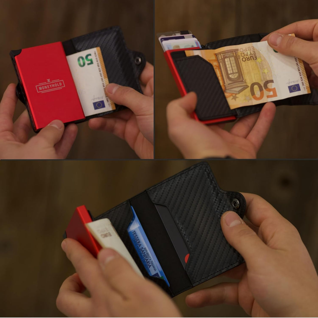 Moneyhold® Slim Wallet - Kartenetui Herren - Mini Geldbörse Herren auch mit Münzfach - Karten Portem