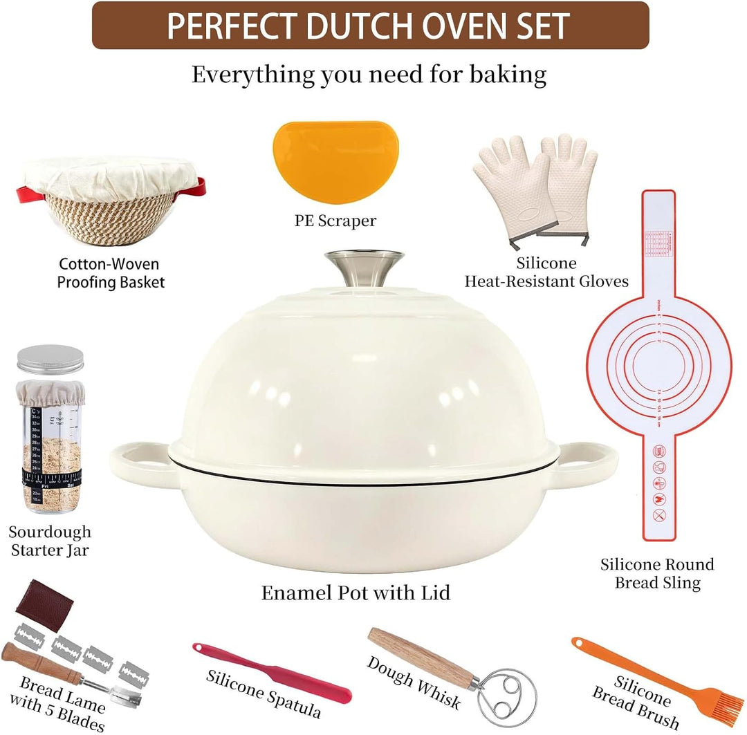 Gusseisen Topf Brot Backen, Brotbacktopf mit Gärkorb &amp; Handschuhe