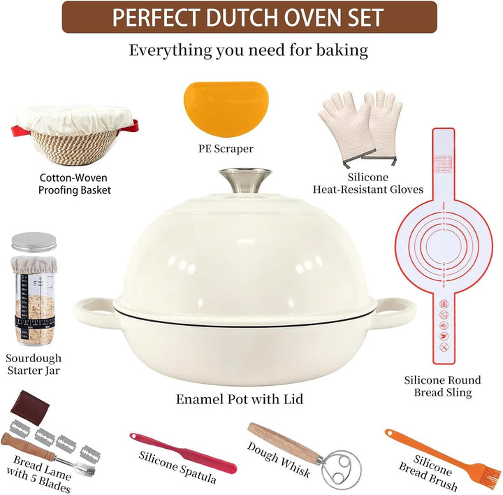 Gusseisen Topf Brot Backen, Brotbacktopf mit Gärkorb &amp; Handschuhe