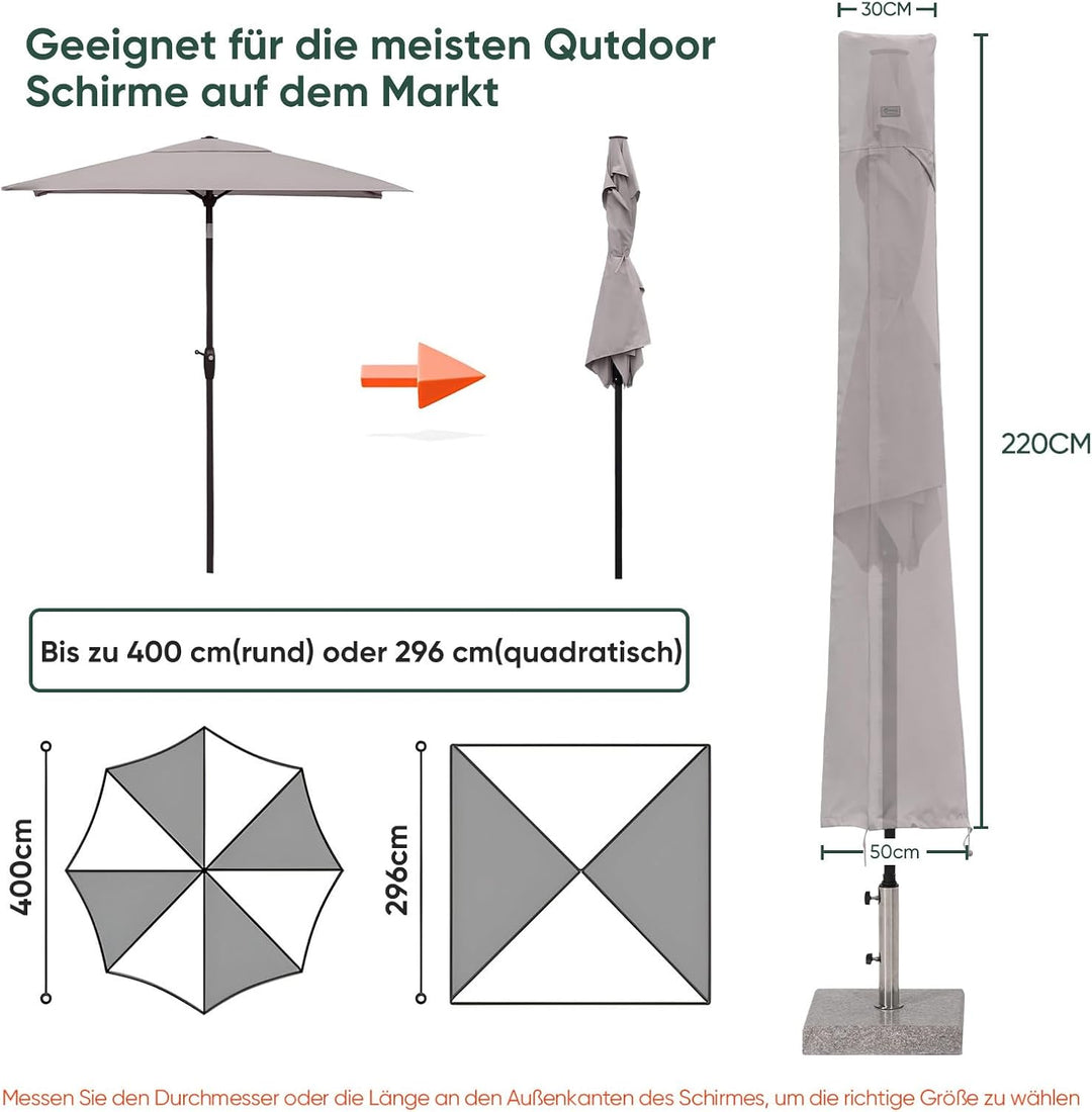Sekey Sonnenschirm Schutzhülle mit Stab, Abdeckhauben für Ø 400cm / 240x330cm Gartenschirm mit Belüf