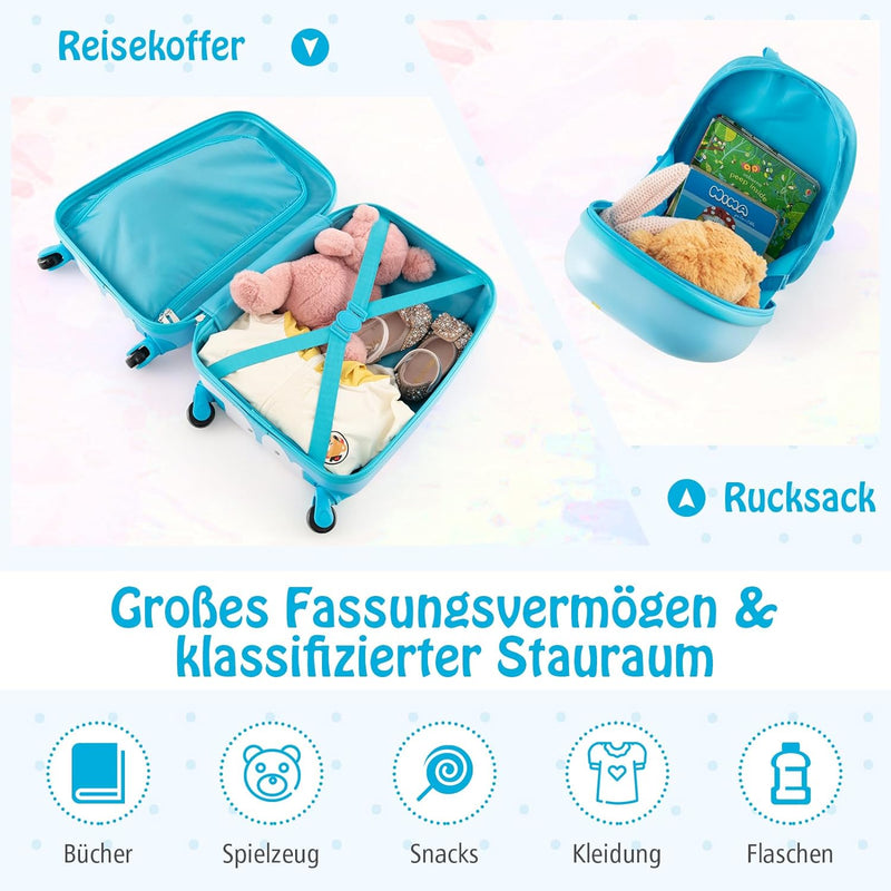 DREAMADE 2 TLG. Kinderkoffer & Rucksack, 16” +12” Kinderkofferset, Kindertrolley Kindergepäck, Handg