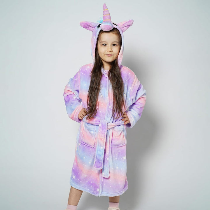 KAKU NANU Bademantel Kinder Mädchen Einhorn 4-11 Jahre Flauschig Warm Plüsch Bademantel Kuschelig Mo