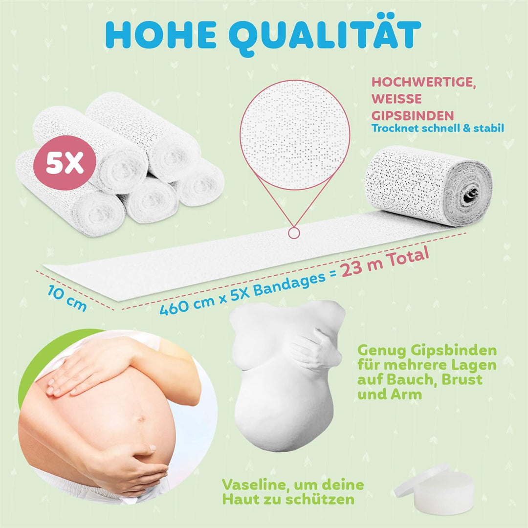 Hipsty Gipsabdruck Babybauch Set mit (23m) Gipsbinden, 12 Acrylfarben & vielem mehr | Der Bauchabdru