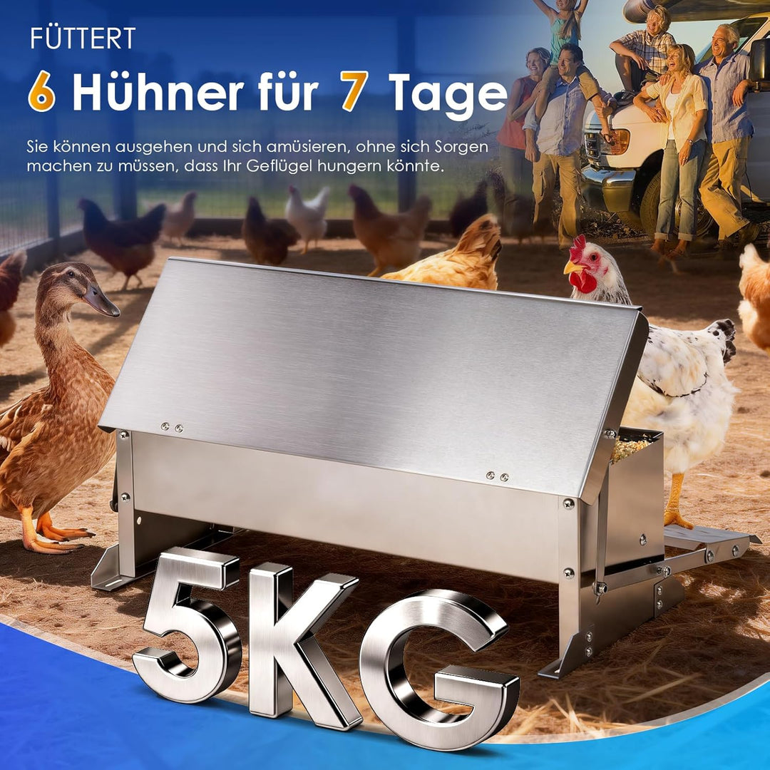 Futterautomat HüHner 5kg HüHnerfüTterung Aus Verzinktem Stahl mit Automatisches Pedal, Wasserdichte