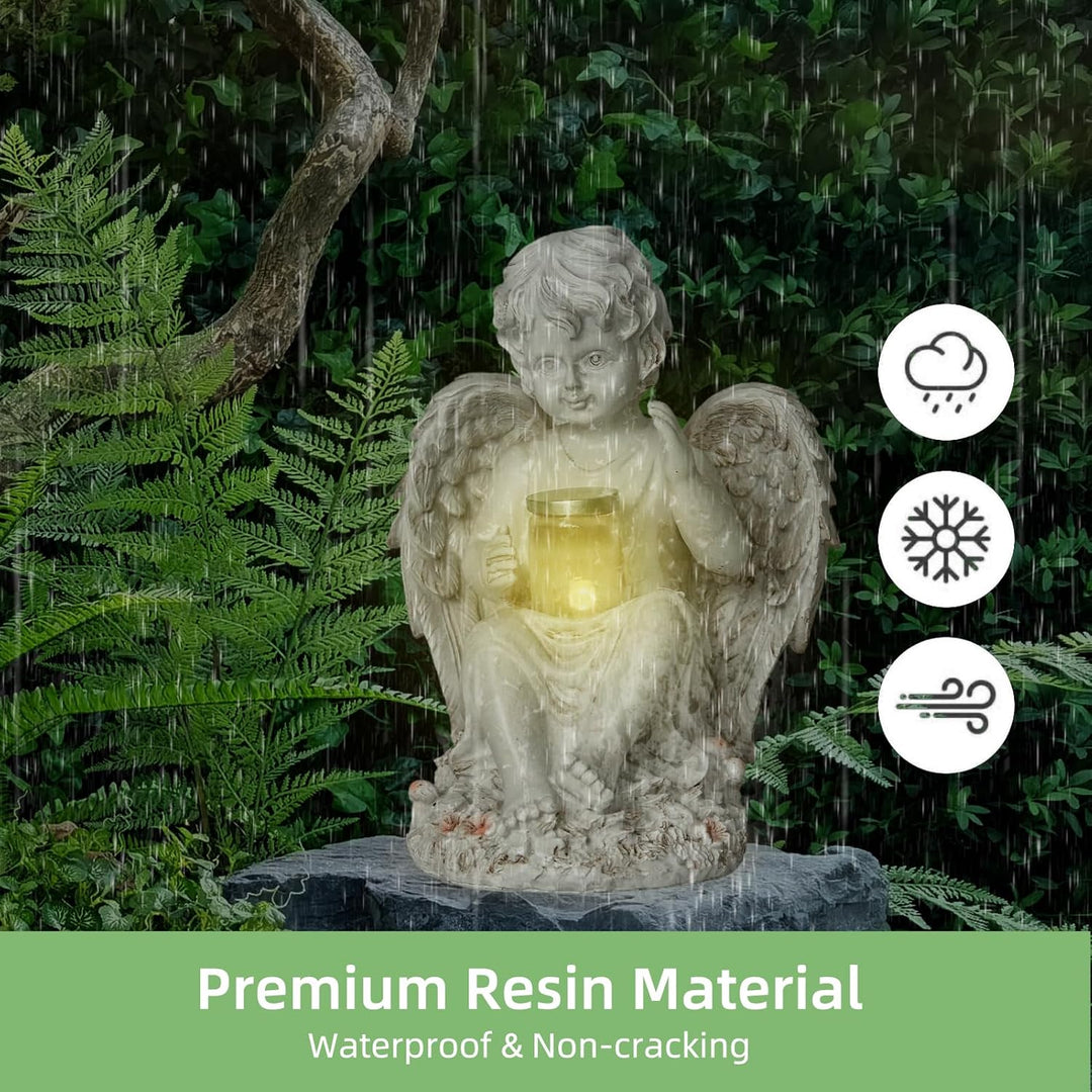 Tuzsocr Engel Gartenfiguren Solar Grablichter für draussen，wetterfest grabschmuck für Friedhof Outdo