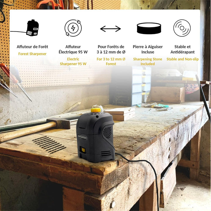 FISHTEC Elektrischer Bohrerschärfer – für Bohrer mit 3 bis 12 mm Durchmesser, Schleifstein, rutschfe