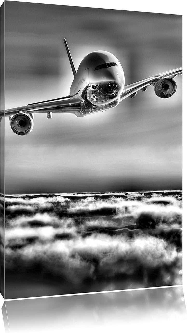 Pixxprint Flugzeug über den Wolken 100x70cm Leinwandbild Wandbild Kunstdruck, 100x70