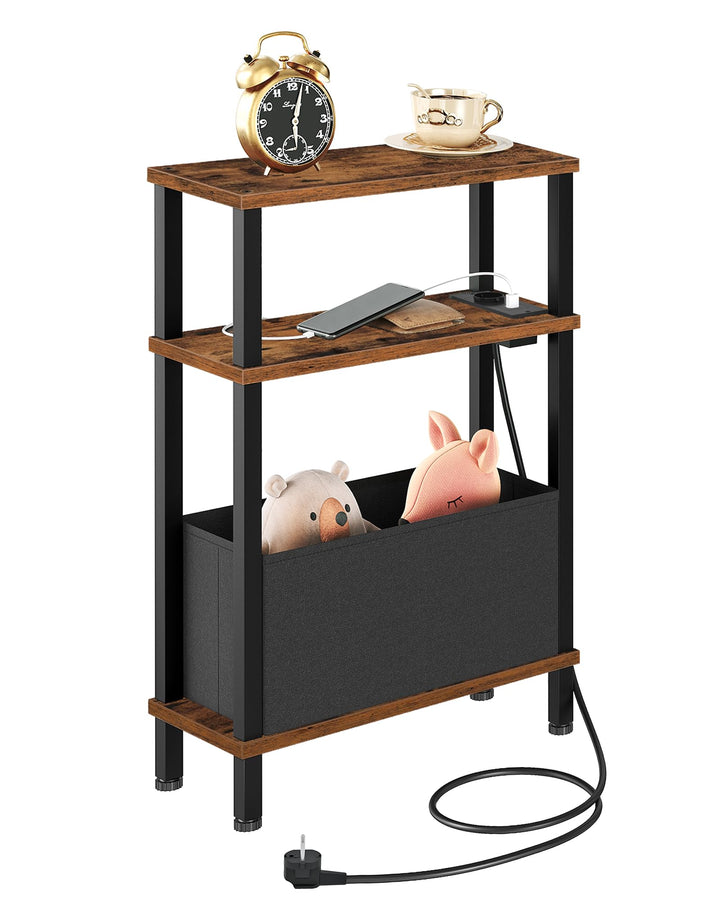 3-stufiger schmaler Beistelltisch mit Ladestation für kleine Räume, Nachttisch mit herausnehmbarer S
