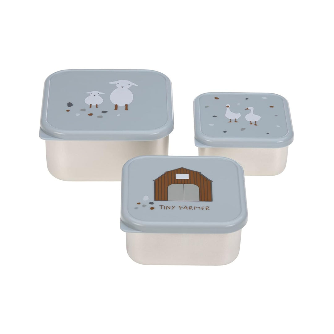 LÄSSIG Snackbox 3er Set Edelstahl 3 Stück Tiny Farmer blue Blau, Blau