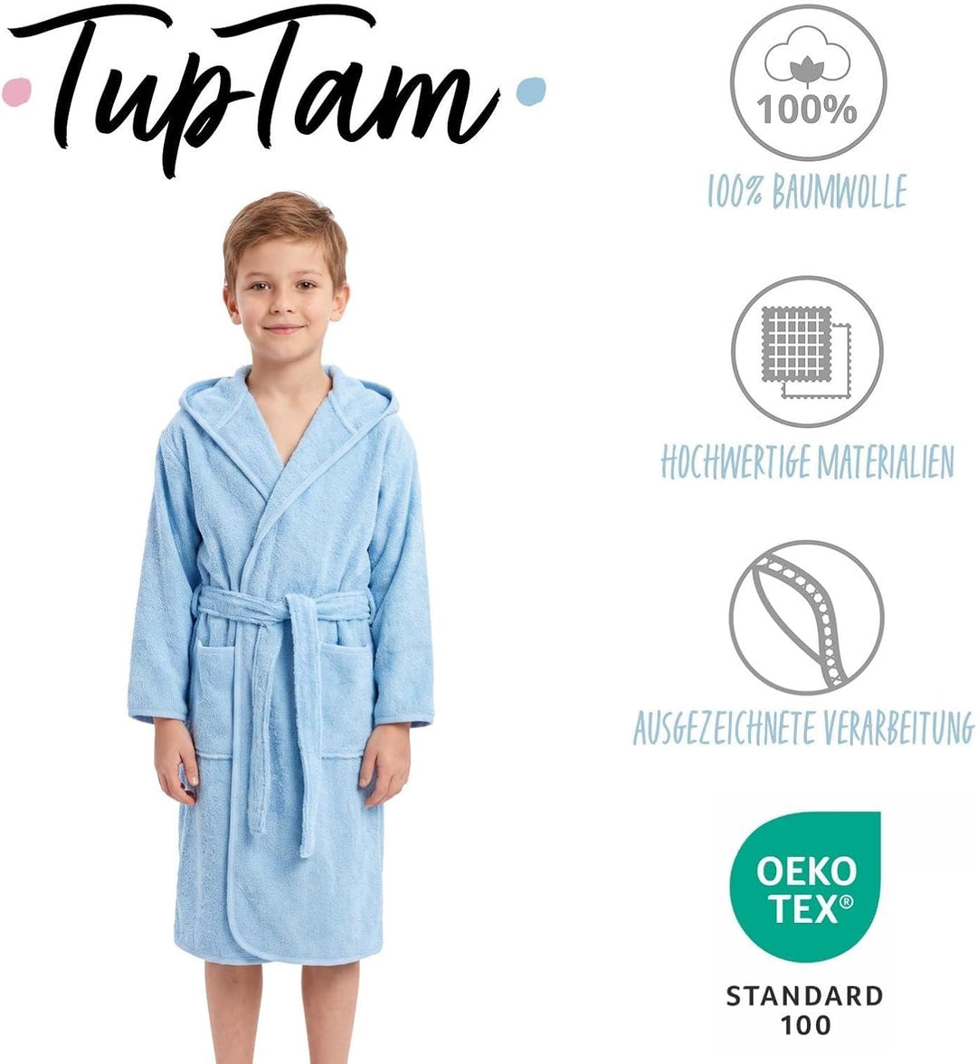 TupTam Kinder Bademantel mit Kapuze 86-92 Hellblau, 86-92 Hellblau