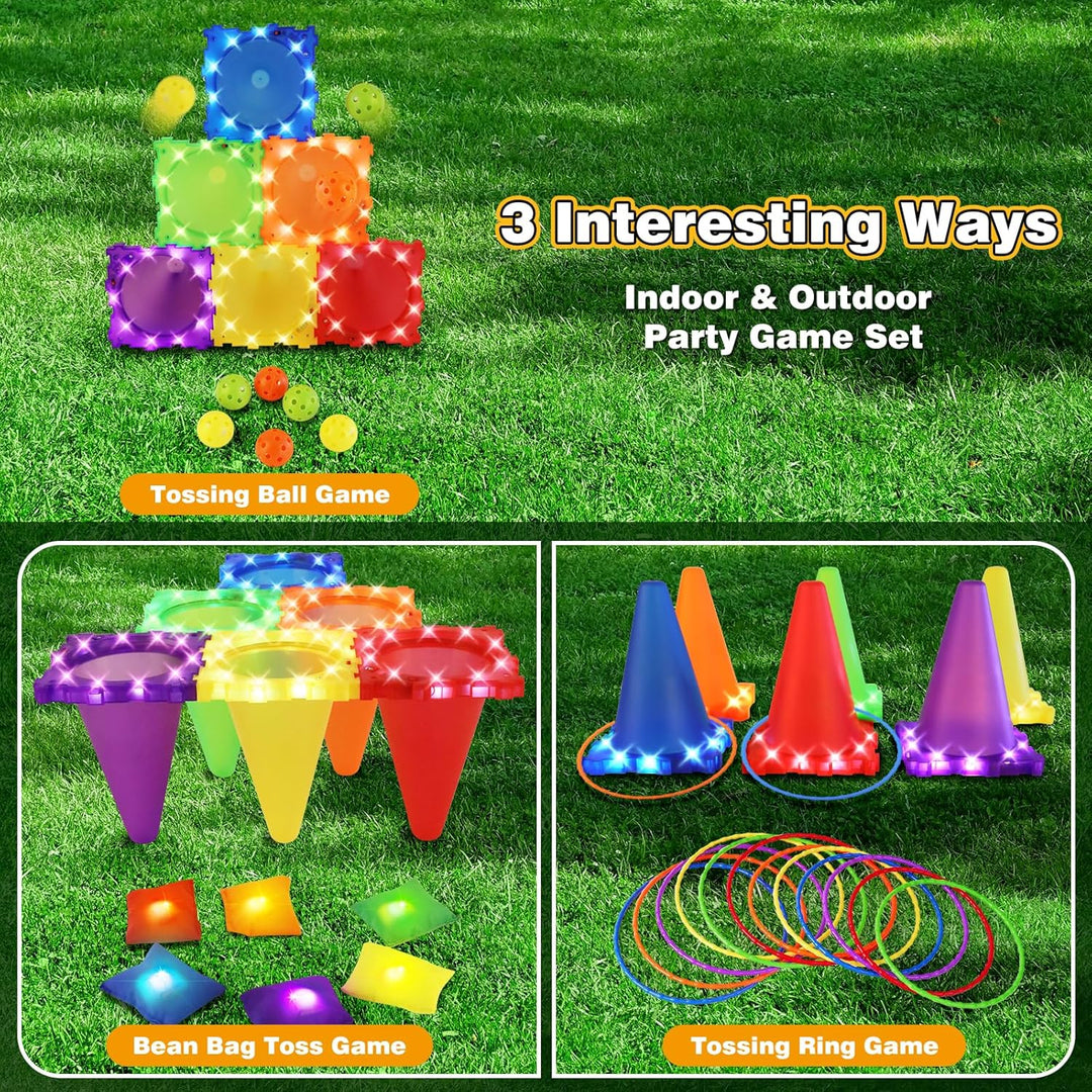 35pcs Light Up Wurfspiele Outdoor-Spiele Garten Spiel, Ball & Ring & Bean Bag Toss Spiel Set,Party-W