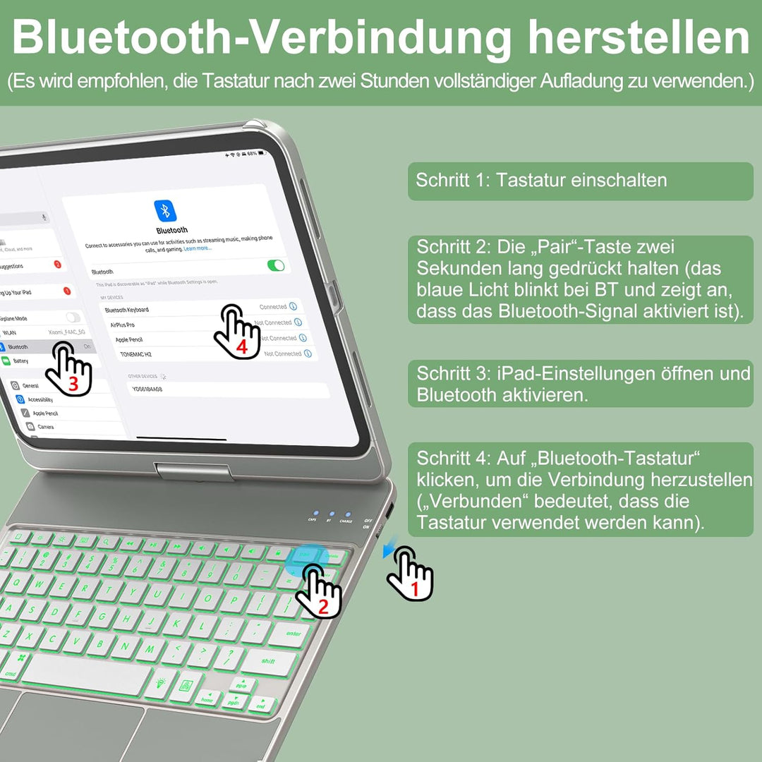KBCASE Bluetooth Tastatur Schutzhülle für iPad 10. Gen 2022 10,9 Zoll, iPad 11. Gen 2025 A16 11 Zoll