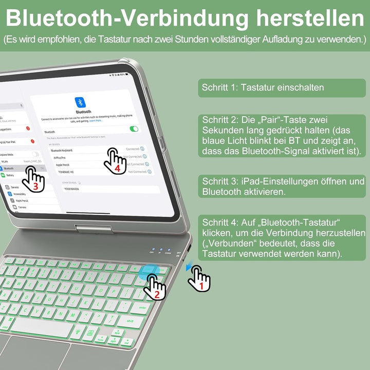 KBCASE Bluetooth Tastatur Schutzhülle für iPad 10. Gen 2022 10,9 Zoll, iPad 11. Gen 2025 A16 11 Zoll