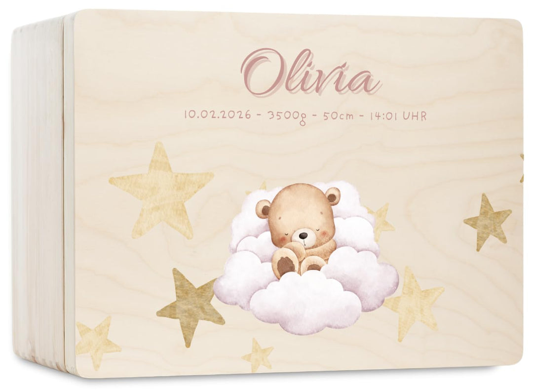 Pinus Personalisierte Erinnerungskiste aus Holz - 20x15x10 cm Geschenkbox mit Text zur Geburt, Taufe