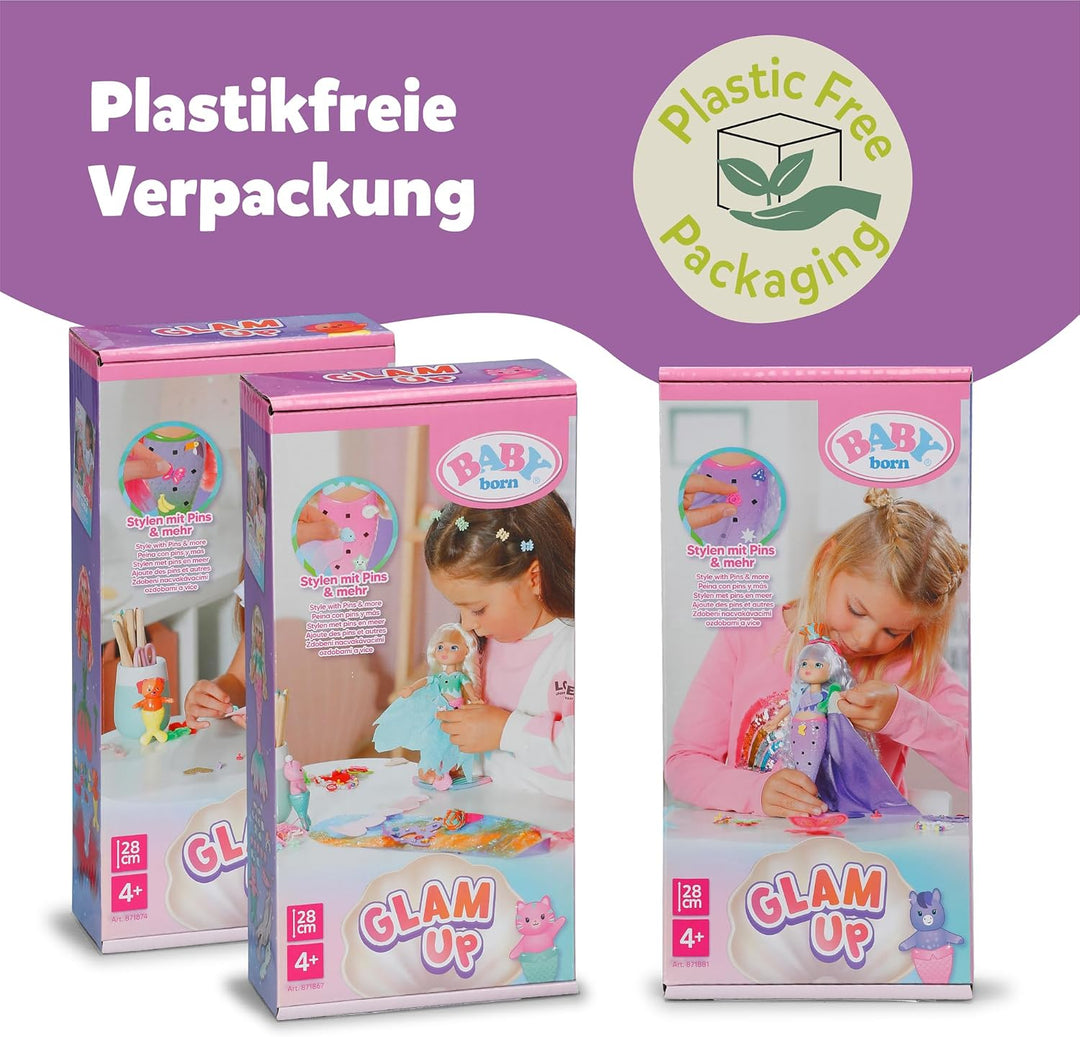 Baby Born Glam Up Aura, Meerjungfrau mit Langen blauen Haaren mit UV-Farbeffekt, zum Stylen mit Stof