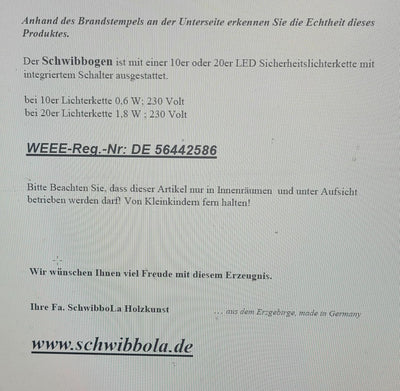 SchwibboLa Original Erzgebirgischer Schwibbogen mit Erhöhung Lichterbogen XXL Verschieden Grössen FR
