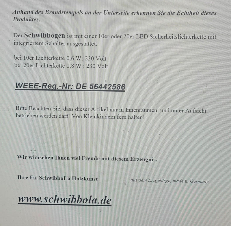 SchwibboLa Original Erzgebirgischer Schwibbogen mit Erhöhung Lichterbogen XXL Verschieden Grössen FR