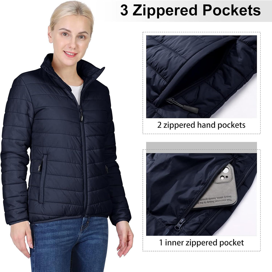 Outdoor Ventures Damen Steppjacke Leichte Warme Packbare Übergangsjacke Puffer Jacke für Frauen Gefü