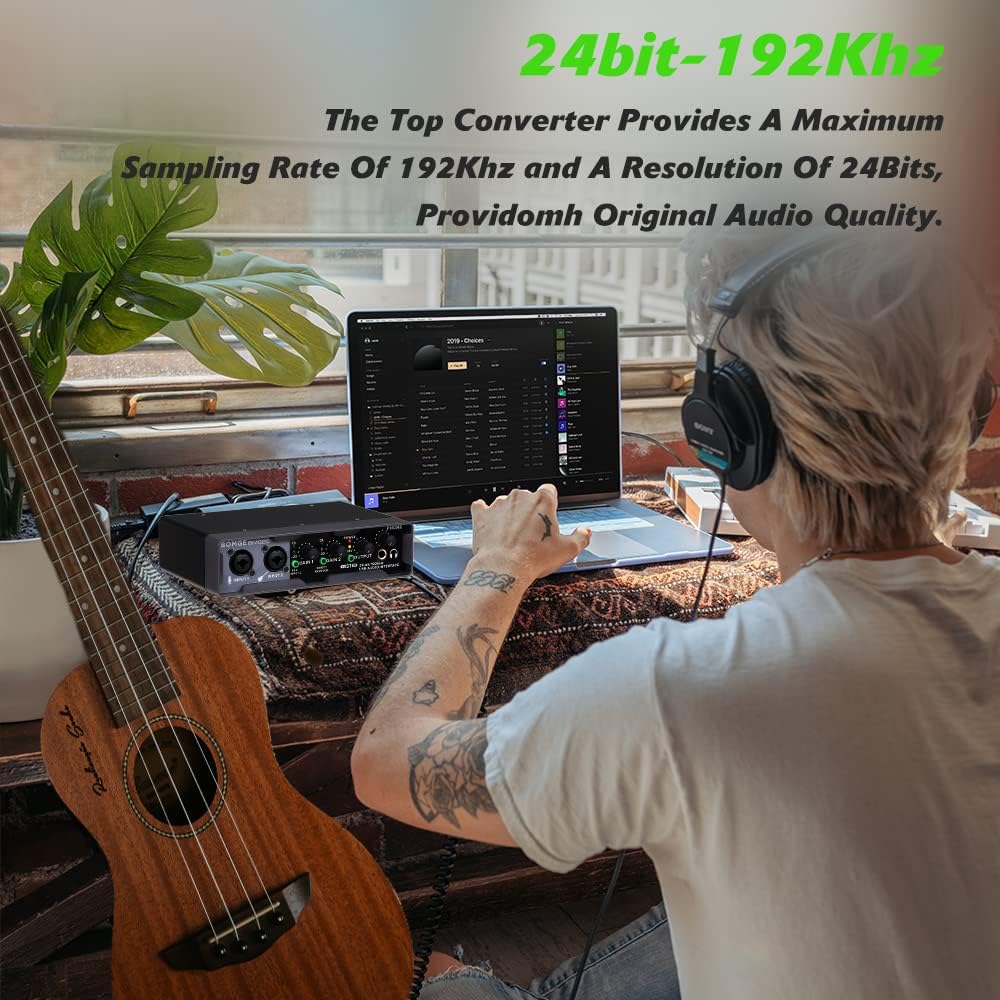 BOMGE USB-Audio-Schnittstelle (24 Bit/192 kHz) mit XLR, Phantomspeisung, Direktüberwachung, Loopback