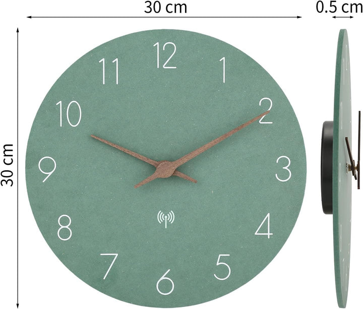 Wand Funkuhr MDF Holz Wanduhr Ohne TickgeräUsche Lautlos 30cm Quarz Batterie Gross Wanduhren Einfach