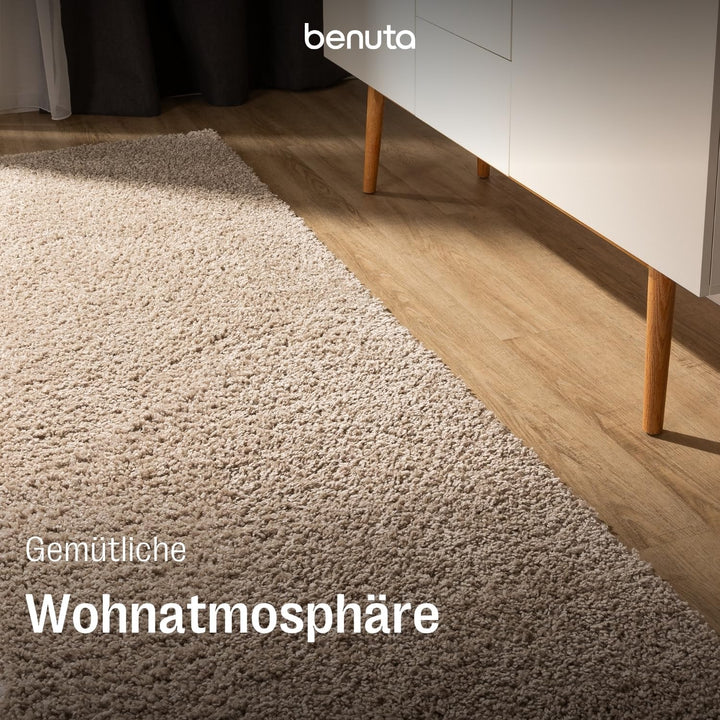 benuta Basic Hochflorteppich Soho - Beige 70x200 cm - Kuschelig Weicher Teppich im Minimalistischen