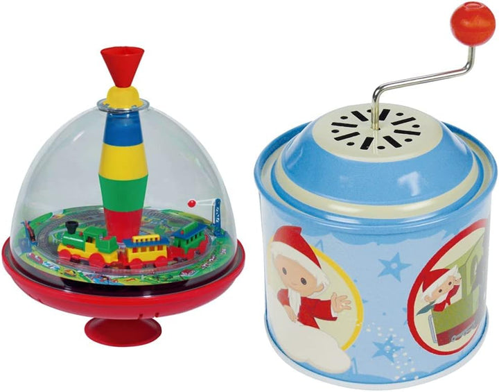 Lena 52120 - Panoramakreisel Eisenbahn Ø 19 cm, Kunststoff Schwungkreisel & Bolz 52754 - Musikdrehdo