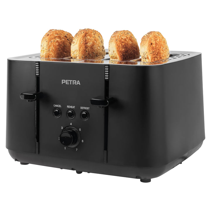 Petra PT5565MBLKVDE 4-Toastschlitze Toaster – selbstzentrierende Toastkammern für die Brotführung, A