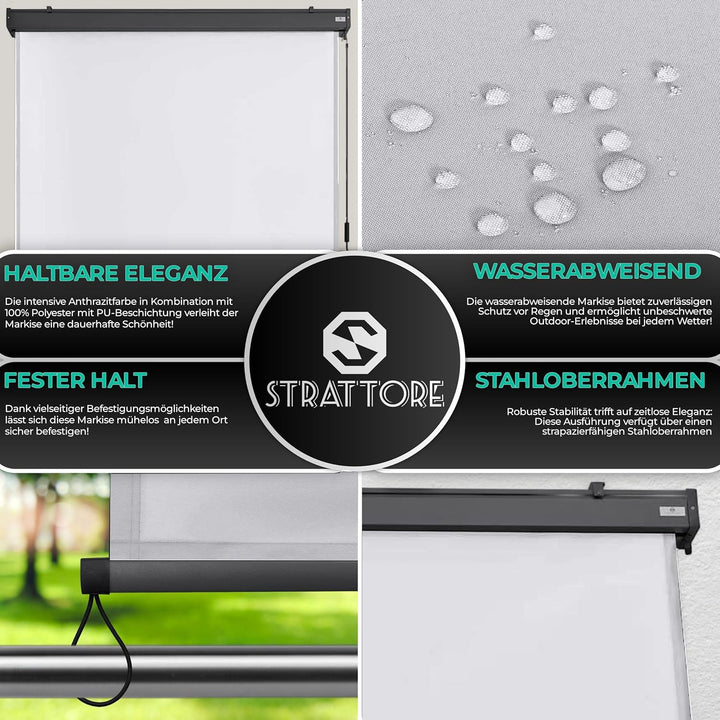 Strattore Ausziehbare Senkrechtmarkise Vertikalmarkise 160 x 250 cm - Markise mit Kurbel für Terrass