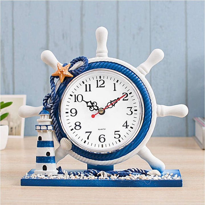 SWHONG Radruder Moderne Tischuhr Mediterran Nicht tickend Kleine Leuchtturm Wanduhren Marine Souveni