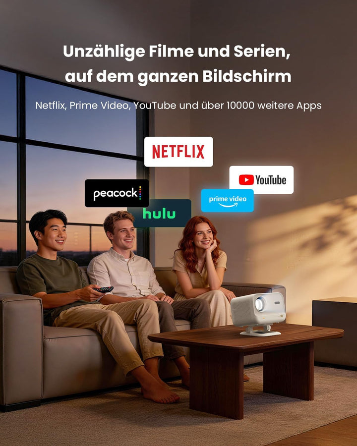 Beamer Netflix ready【SGS-zert】Helligkeit Projektor,JBL Dual 8W Dolby Audio,Auto-Fokus & Keystone,WiF