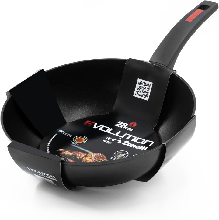 Zanetti Evolution Wok für Induktion, Durchmesser 28 cm, Wokpfanne mit Antihaftboden, hohe Dicke, Wok