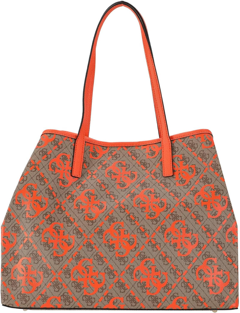 GUESS Damen Vikky Large Tote Bag Latte -Logo/Orange, Latte -Logo/Orange